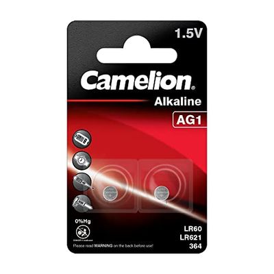 Camelion 12050201 células sem mercúrio alcalinas de botão AG1/LR60/LR621/364 (1,5 V, 2 unidades)