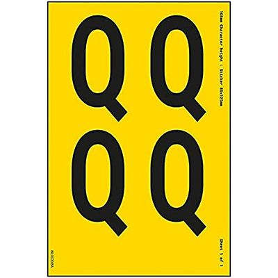 V Safety One Letter Sheet - Q - 36mm Character Height - 300x200mm - Yellow Adhesive Vinyl