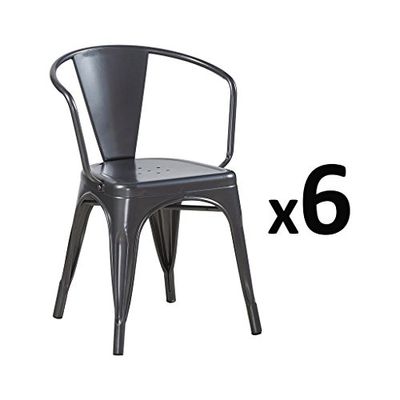 Lot de 6Fauteuil Industriel en Metal L36xl36xH73CM Gris