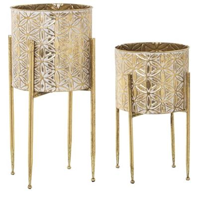 Alexandra House Living Set de Maceteros Dorado Metal con Soporte (4 Piezas) D1621869 - EAN: 8427701530216