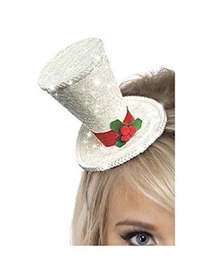 Smiffys Mini haut-de-forme, Blanc, avec paillettes sur un bandeau