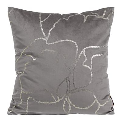 Elegante fluwelen kussenslopen, sierkussen met opdruk, 45 x 45 cm, overtrek van fluweel, zacht bankkussen patroon design goud zilver libelle bijen Hummel lotus bladeren