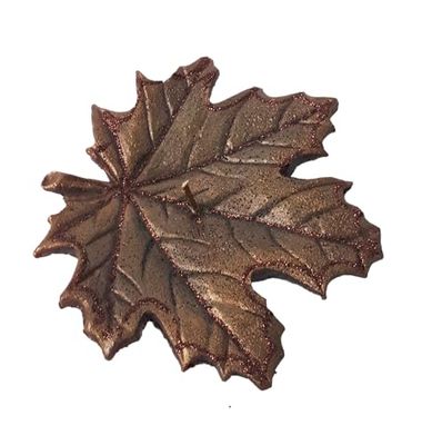 Kaars blad bruin met glitter 13 cm