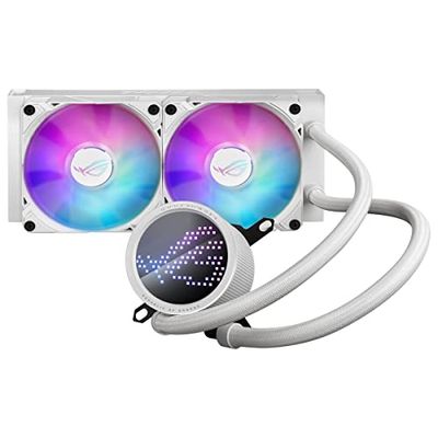 ASUS ROG Ryuo III 240 white edition all-in-one liquid CPU cooler with Asetek 8th gen pump solution, Anime Matrix LED Display and ROG ARGB cooling fans