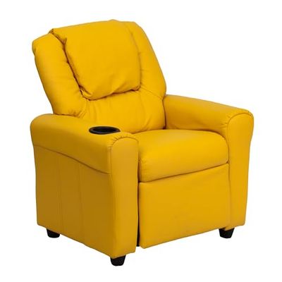 Flash Furniture Vana Fauteuil inclinable Contemporain en Vinyle pour Enfants avec Porte-gobelet, appuie-tête et Inclinaison de sécurité, supporte jusqu'à 40,8 kg, Jaune