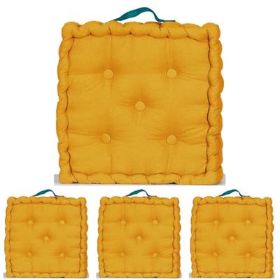 Atout Ciel Coussin de Sol 40x40cm avec Anse contrastée, Jaune Moutarde, Carré (Lot de 4)