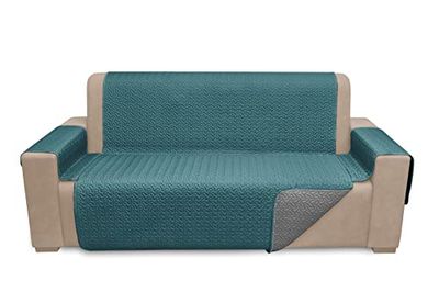 BELUM | Micro-Satin Reversible Sofa Cover, Oil-Steel 2 Seater, Quilted and Adjustable Sofa Cover, Sofa Cover, Sofa Protector, 2 Seater Back 110 cm