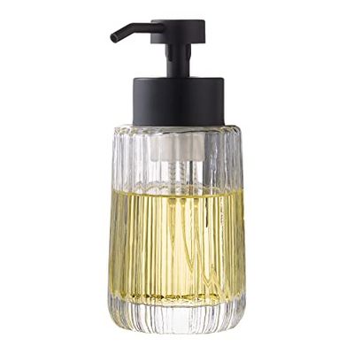 Easy Tang Dispensador de jabón espumoso de Vidrio con Bomba Negra, Botella de Vidrio Recargable Moderna de inspiración Vintage de 12 onzas para baño, tocador y Cocina