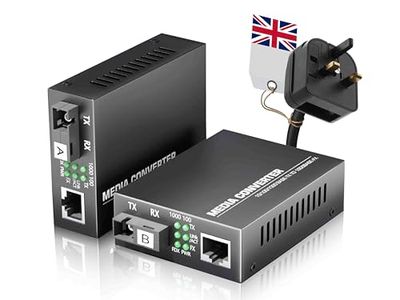 Elfcam-2-Pack Gigabit Fibre Media Converter, SFP 1.25G Included, SC Single-Mode, 10/100/1000Mbps RJ45 Ethernet to Fibre, Up to 20KM, Plug & Play, SC Ports, CAT5-8 Compatible,1 RJ45 Port+1 RJ45 Port