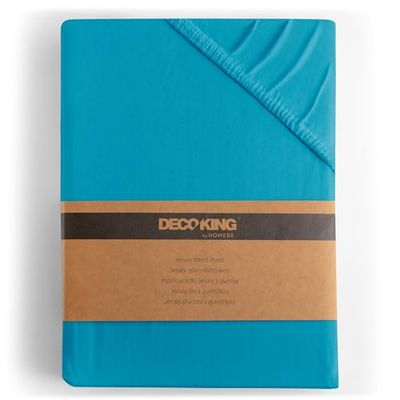 DecoKing Dra-på-lakan 200x200-200x220 cm 100% kammad Bomull Jersey Mjuk Spännlakan 200x200cm - 200x220cm Cyan Amber