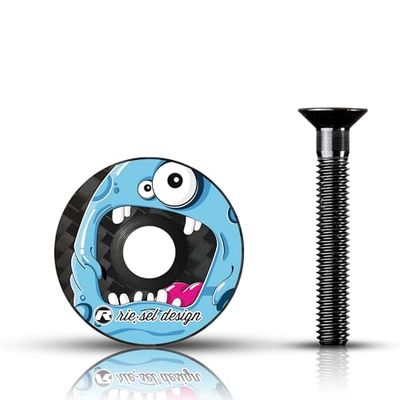 Riesel Design - STEM Cap - Premium cykelkol styrpropp + anodiserad aluminiumskruv - 6 gr !!!) Storlek 1 1/8 tum - Monster Blue