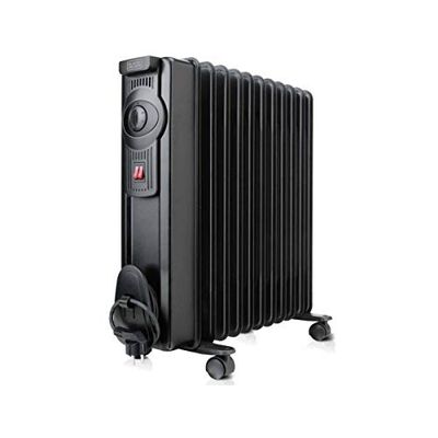 BLACK+DECKER BXRA2000E Olieradiator, 2000 W, 11 elementen van 140 mm, instelbare thermostaat, 2 vermogens, automatische uitschakeling bij oververhitting, zwart