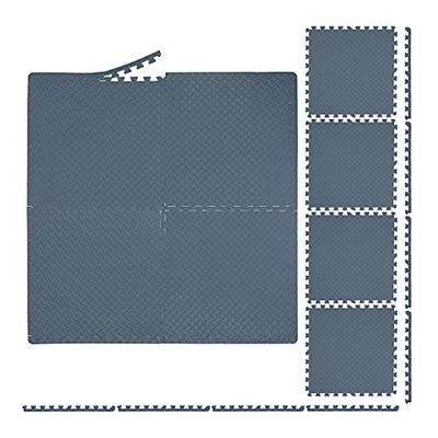 Relaxdays beschermmat fitness, 60 x 60 cm, 8 vloermatten met rand, EVA, voor hometrainer, loopband & kinderkamer, grijs