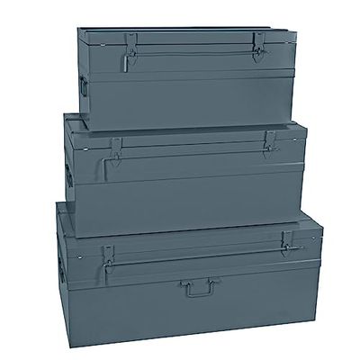 Cogex - Malles métal - Lot de 3 malles - Cadenassables - Couleur: Gris - 1 malle 70 litres 700 x 330 x 310 mm + 1 malle 100 litres 800 x 390 x 340 mm + 1 malle 150 litres 900 x 450 x 370 mm