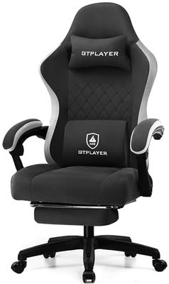 GTPLAYER Chaise de Jeu en Tissu avec Repose-Pieds, Chaise de Bureau Ergonomique pour Ordinateur avec Coussin à Ressorts ensachés, Soutien Lombaire, très résistante
