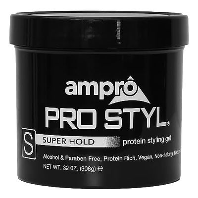 Ampro Pro Styl Styling Gel - Protects and Strengthens Your Strands - Non-Flaking, Alcohol Free, Vegan Formula - Flexible, Touchable Hold for All Hair Textures - Super Hold - 32 oz