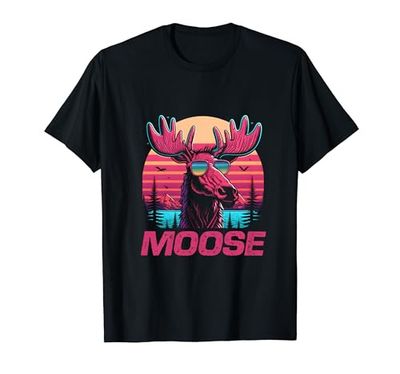 Cool Retro Sunset Sunglasses Moose T-Shirt