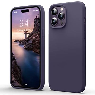 Flyzoo Vloeibare siliconen hoes voor iPhone 14 Pro Max, volledige siliconen telefoonhoes met rondom bescherming, 4-laagse beschermhoes, voering microvezel, verhoogde rand voor scherm en camera,