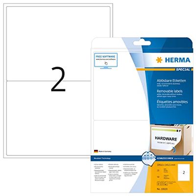 Herma 10020 Étiquettes movables/amovibles 199,6 x 143,5 A4 50 pièces Blanc