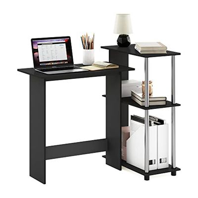 Furinno Abbott Escritorio de Esquina con Librería, Madera de ingeniería, Americano/Acero Inoxidable, 59.99 (D) x 96.90 (W) x 84.99 (H) cm