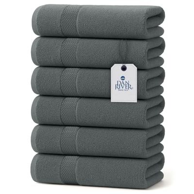 Dan River Lot de 6 Serviettes de Toilette de qualité supérieure (40,6 x 71,1 cm), 100% Coton, Ultra Douces, légères et très absorbantes pour Salle de Bain, Spa, Salle de Sport, Salon, hôtel et Voyage