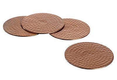 The Just Slate Company 4 Flat Hammered Copper Coasters, Cooper