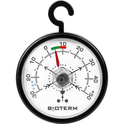 Browin 040600 Thermometer for Refrigerators and Freezers 52 x 70 mm, Bimetallic Thermometer, Self-Adhesive, for Hanging, Round, Temperature from -30°C to +50°C, Black
