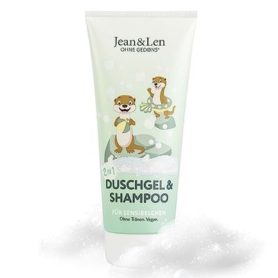 Jean & Len 2in1 Champú y gel de ducha para pieles sensibles, limpieza especialmente suave para la piel y el cabello de los niños, no pica en los ojos, pH optimo para la piel, para niños, 200 ml