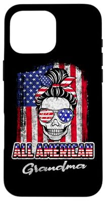 All American Grandma Patriotic Messy Bun Skull 4th Of July Custodia per iPhone 16 Pro Max