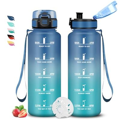 Motiverande vattenflaska 1,5 l, gymflaska, läckagefri flaska, graderad flaska, lätt att rengöra, vandringsflaska, lätt att bära, vattenflaska för träning, löpning, camping