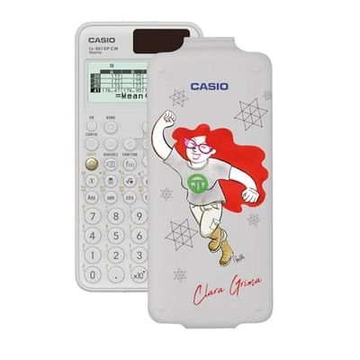 Casio FX-991SP CW, Calculadora Científica con Clara Grima ilustrada por Raquel Gu, Recomendada para el Currículum Español y Portugués, 5 Idiomas, más de 560 Funciones, Solar, Color Blanco