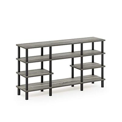 Furinno Turn-N-Tube Meuble TV Multi-Usages à 4 Niveaux à Étagère Large, Chêne Français Gris/Noir, One Size