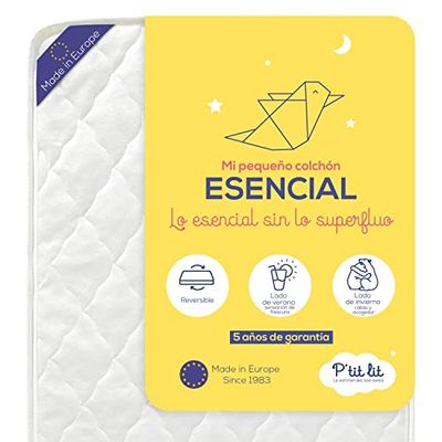 P'tit Lit - Colchón de bebé esencial - 60x120 cm - Climatizado: 1 lado verano / 1 lado invierno - OekoTex® - Hecho en Europa