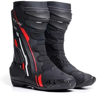 TCX TR1 Hommes, Sportives et Certifiées, Bottes de Moto avec Tige en Microfibre, Fermeture Elastique Latérale et Velcro, Noir/Rouge/Blanc, 42 EU