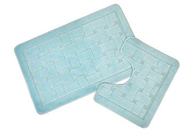 Emma Barclay Orkney - Crosshatch 2 Pc Bath Set in Aqua - Mat 45x75cm/ Pedestal 45x45cm