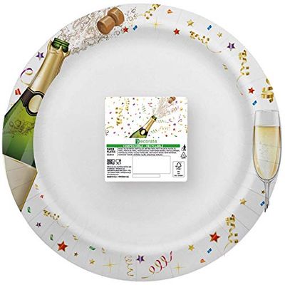 Procos 93287 93287 bord Sparkling Celebration, diameter 24 cm, composteerbaar, 8 stuks, wegwerpborden, kartonnen borden, meerkleurig