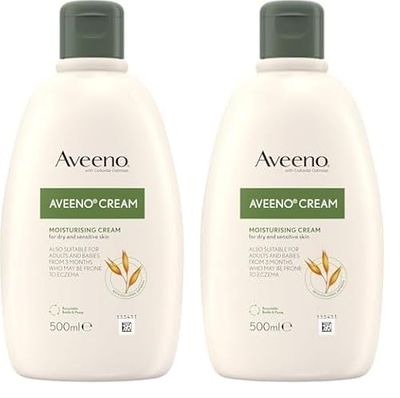 Aveeno Moisturising Cream (1x 500ml), Nourishing Body Lotion with Hydrating Colloidal Oatmeal, Full Body Moisturiser for Dry and Sensitive Skin, Suitable For Adults & Babies From 3 Months (Pack of 2)