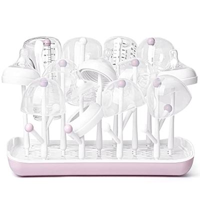 Termichy Baby Bottle Drying Rack, Baby Bottle Rack with Large Capacity for Bottles, Dry Rack with Removable Water Tray (Pink)