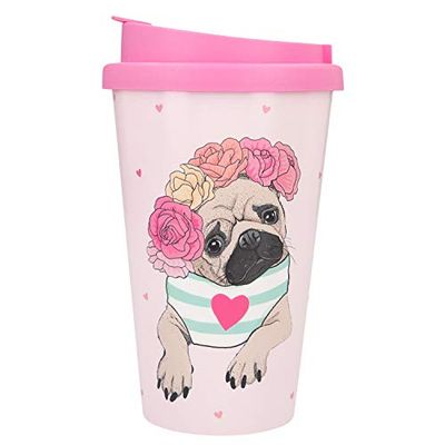 Depesche 2180.027 To-Go beker van kunststof met motief, 350 ml, herbruikbaar, mopshond