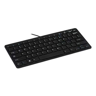 R-Go Tools Clavier Compact - Ultra Mince - Ergonomique - Clavier naturel à surface plane- Configuration Qwertz (DE) - Filaire USB - Noir