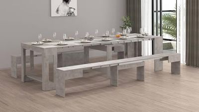 Banc Torquato, Lot de 2 sièges pour Table à Manger, bancs extensibles, 290x25h45 cm, Gris