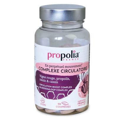 PROPOLIA - Complexe circulatoire - Circulation sanguine Jambes légères - Propolis, Vigne rouge & Cassis - Complément alimentaire - Fabriqué en France - 90 comprimés