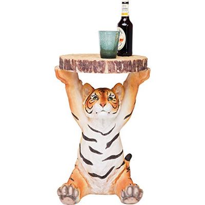 Kare Design Table d'Appoint Animal Tigre, Marron/Orange, Rond, Diamètre 35 cm, Table de Salon, Meuble, Cadeau, Deco Intérieur, Décoration Chambre, Maison