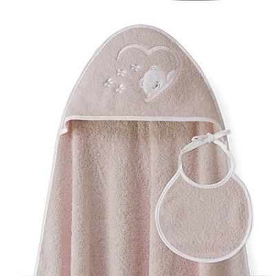 Ensemble Interbaby: Cape de bain Bébé a capuche avec bavoir - Ours Papillons rose maquillage