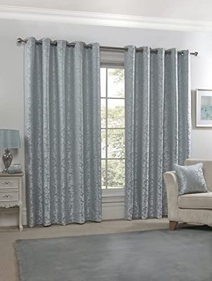 Emma Barclay Eden - Gevoerde Oogje Jacquard Gordijnen in Duck Egg - Breedte 66 x Drop 54" (168 x 137cm)