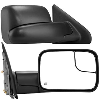 AUTOSAVER88 Tow Mirrors compatible with 2002-2008 Dodge RAM 1500 2003-2009 Dodge RAM 2500 3500 Power Heated Dual Lenses Flip-Up Side Mirror with Black Housing Manual Folding Driver Passenger Set