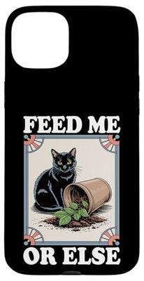 Feed Me Or Else Plante pour Chat Chaton Plantes Amoureux des chats Coque pour iPhone 15 Plus