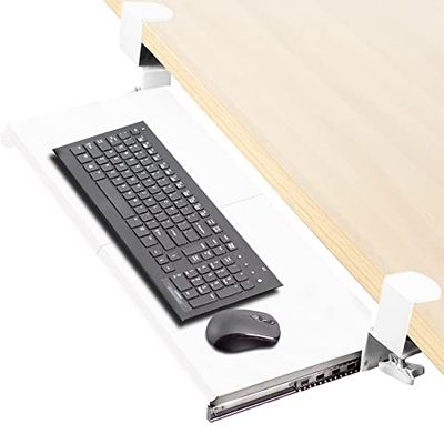 VIVO MOUNT-KB05W - Bandeja deslizante grande para teclado y mouse de computadora debajo del escritorio, cajón de plataforma extraíble de 27 x 11 pulgadas, blanco, MOUNT-KB05W