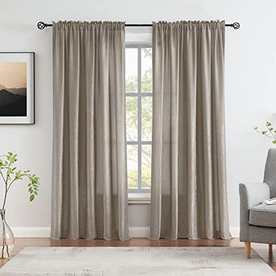 Melodieux Cortinas semitraslúcidas aterciopeladas Color Gris Pardo de 96 Pulgadas de Largo para Dormitorio, Sala de Estar, Textura de algodón Natural, Cortinas traslúcidas para Ventana, 52 x 96