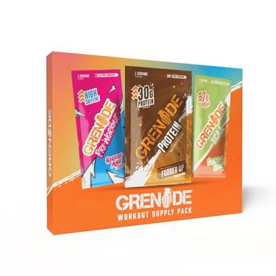 Grenade Workout Sample Bundle - Single Serving (16.5 g Berried Alive Pre-Workout, 13 g Peachy Pear BCAA & 40 g Fudged Up Protein Powder)